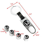 HONDA LOGO Set Emblems with Silver Keychain Wheel Tire Valves Air Caps - US SELLER