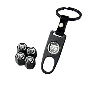 JAGUAR Car Wheel Tire Valves Dust Stem Air Caps Keychain Emblem KEY FOB Set - US SELLER