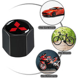 MITSUBISHI Universal Car SUV Wheel Tire Valves Dust Stem Air Caps Keychain Emblem Black Set