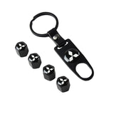 Black MITSUBISHI Universal Car SUV Wheel Tire Valves Dust Stem Air Caps Keychain Emblem Set