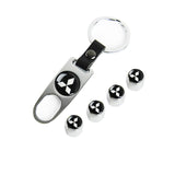 Silver MITSUBISHI Universal Car SUV Wheel Tire Valves Dust Stem Air Caps Keychain Emblem Set