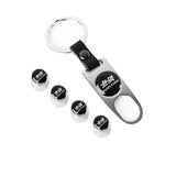 Silver Mugen Universal Car SUV Wheel Tire Valves Dust Stem Air Caps Keychain Emblem Set