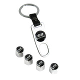 Silver Mugen Universal Car SUV Wheel Tire Valves Dust Stem Air Caps Keychain Emblem Set