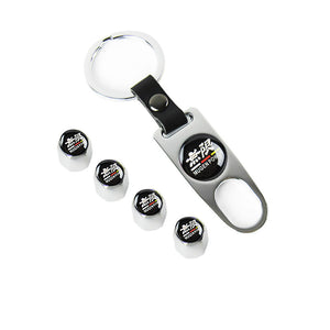 Mugen Universal Car SUV Wheel Tire Valves Dust Stem Air Caps Keychain Emblem Silver Set