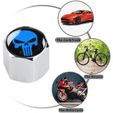 New Punisher Skull Car Wheel Tire Valves Dust Stem Air Caps Keychain Emblem Silver Set