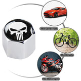 The Punisher Skull Car Wheel Tire Valves Dust Stem Air Caps Keychain Emblem Silver Set