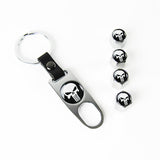 The Punisher Skull Car Wheel Tire Valves Dust Stem Air Caps Keychain Emblem Silver Set