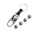 The Punisher Skull Car Wheel Tire Valves Dust Stem Air Caps Keychain Emblem Silver Set