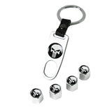 The Punisher Skull Car Wheel Tire Valves Dust Stem Air Caps Keychain Emblem Silver Set