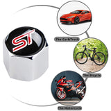 FOCUS ST Universal Car SUV Wheel Tire Valves Dust Stem Air Caps Keychain Emblem Silver Set