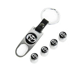 Toyota Set LOGO Emblems with Keychain Tire Wheel Valves Silver Air Caps - US SELLER