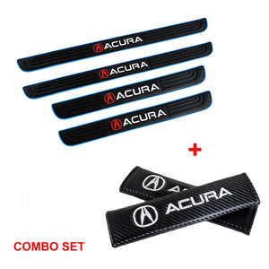 Acura Set Car Door Scuff Sill Rubber Cover Panel Step 4PCS Blue Border Protector with Seat Belt Covers