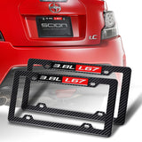 2pcs Carbon Look ABS License Plate Tag Frame Cover with Car Trunk Emblems For 3.8L L67