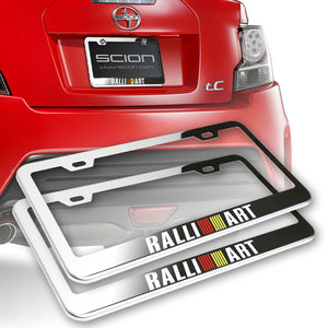 Mitsubishi Ralliart Chrome Stainless Steel License Plate Frame with Caps & Bolts x2