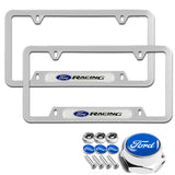 FORD Racing Brand New Stainless Steel 2pcs License Plate Frame with Caps Bolt Chrome SET