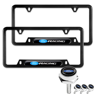 FORD Racing Brand New Stainless Steel Black SET 2pcs License Plate Frame with Caps Bolt