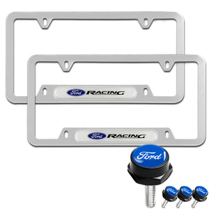 FORD Racing Brand New Stainless Steel 2pcs License Plate Frame with Caps Bolt SET