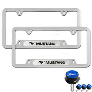 Ford Mustang Brand New SET 2pcs Stainless Steel License Plate Frame with Caps Bolt