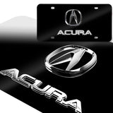 ACURA Stainless Steel Front Mirror Black/ Chrome Finish 3D Dual License Plate Frame