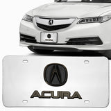 ACURA Dual 3D Black Pearl Logo Front Stainless Steel License Plate Frame 1pc