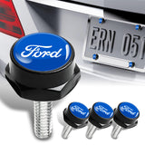 FORD Racing Brand New Stainless Steel 2pcs Black License Plate Frame with Caps Bolt SET