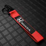 Honda Racing Logo Keychain Metal Key Ring Hook Red Strap Nylon Lanyard with 2 pcs Black Badge Scratch Guard Sticker