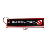 JDM Password EMBROIDERED KEYCHAIN Red Border CELL HOLDERS KEY RING KEY TAG X2