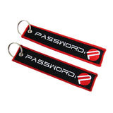 JDM Password EMBROIDERED KEYCHAIN Red Border CELL HOLDERS KEY RING KEY TAG X2