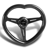 Carbon Fiber Look Heart Shaped Racing Steering Wheel Black Set Universal Car ABS JDM