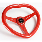 Carbon Fiber Look Red Heart Shaped Racing Steering Wheel Set Universal Car ABS JDM