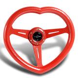 Carbon Fiber Look Red Heart Shaped Racing Steering Wheel Set Universal Car ABS JDM