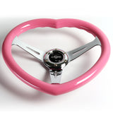 Universal Heart Shaped Racing Pink Steering Wheel Set Car ABS JDM