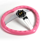 Universal Heart Shaped Racing Pink Steering Wheel Set Car ABS JDM