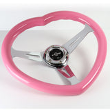 Universal Heart Shaped Racing Pink Steering Wheel Set Car ABS JDM