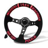 330mm Racing POLICE Bye Bye Drift 1985 Embroidery Suede Deep Dish Steering Wheel New