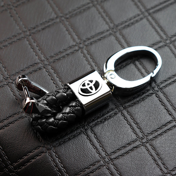 Toyota Small Black BV Style Calf Leather Keychain