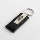 Ford Logo Authentic Black Leather Chrome Key Fob Keyring Keychain Tag Lanyard