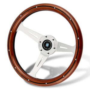 NEW NARDI CLASSIC 350MM STEERING WHEEL MAHOGANY WOOD with POLISHED SPOKE S Style