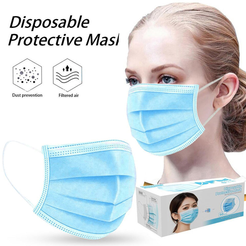 50 PCS Face Mask Non Medical Surgical Disposable 3Ply Earloop Mouth Co ...